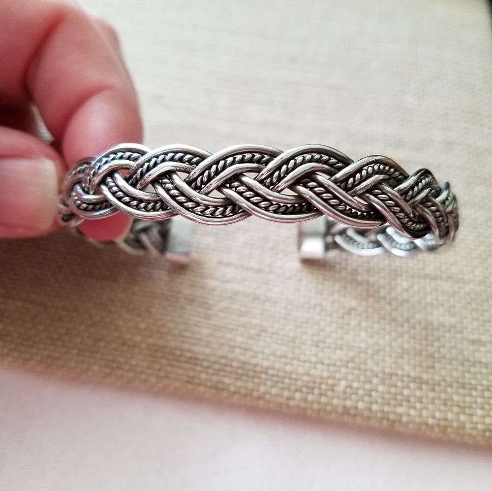 925 Sterling braided adjustable cuff bracelet